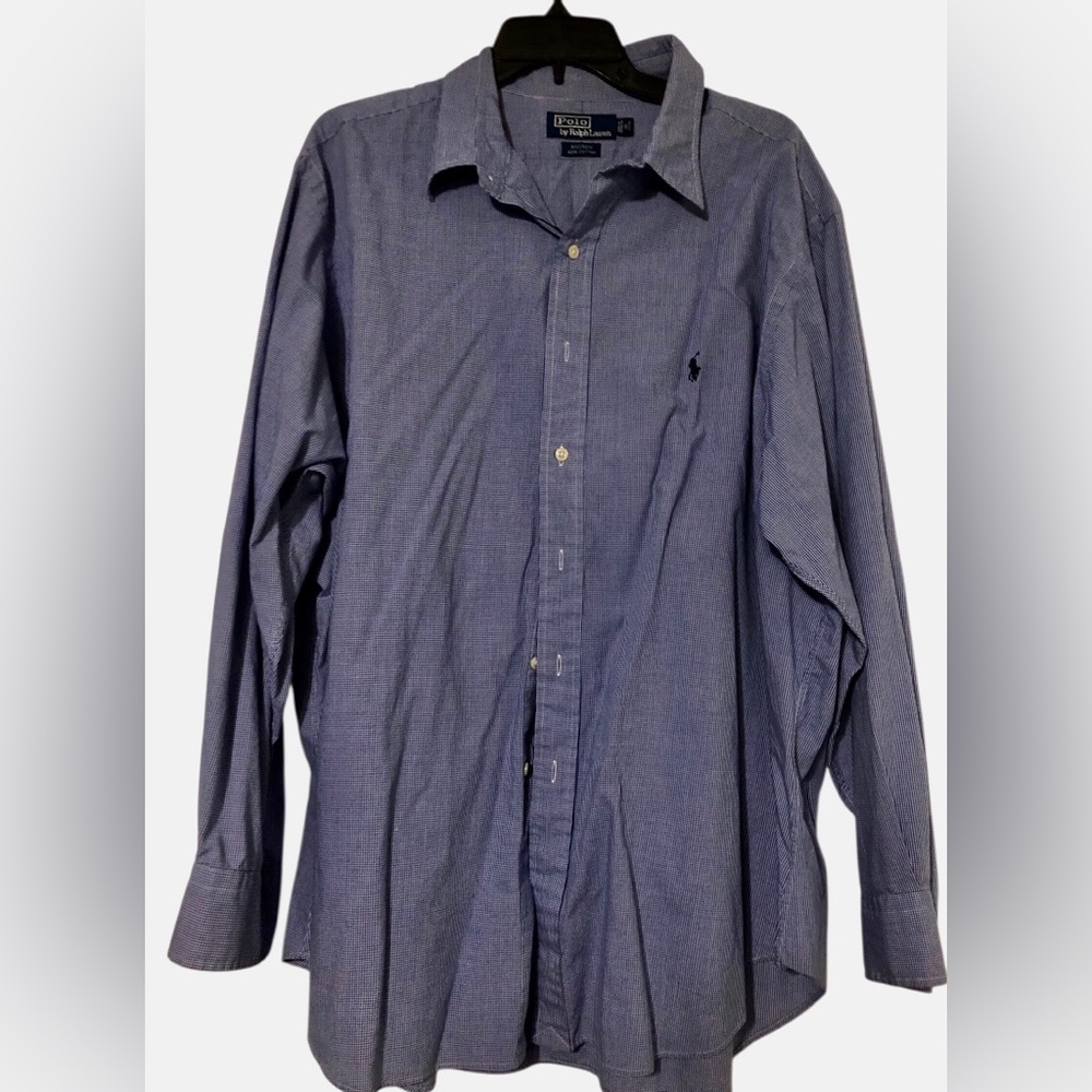 Polo by Ralph Lauren Men's Navy white Gingham Button Down Shirt Men’s 18 -34/35